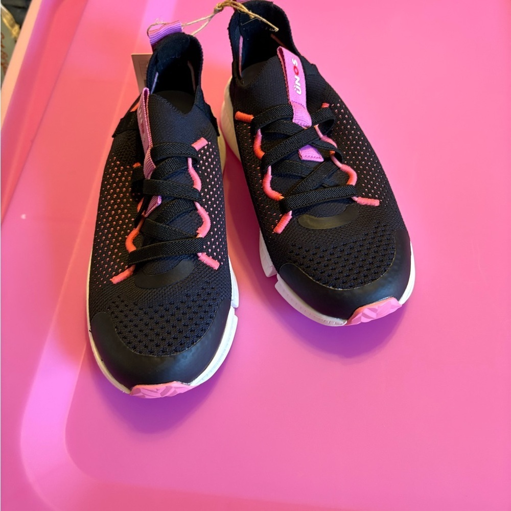 Kids Black and Pink Lightweight Knit Sneakers